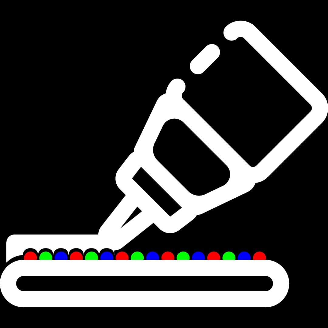 An icon representing glue being poured over the top of a board of computer chips